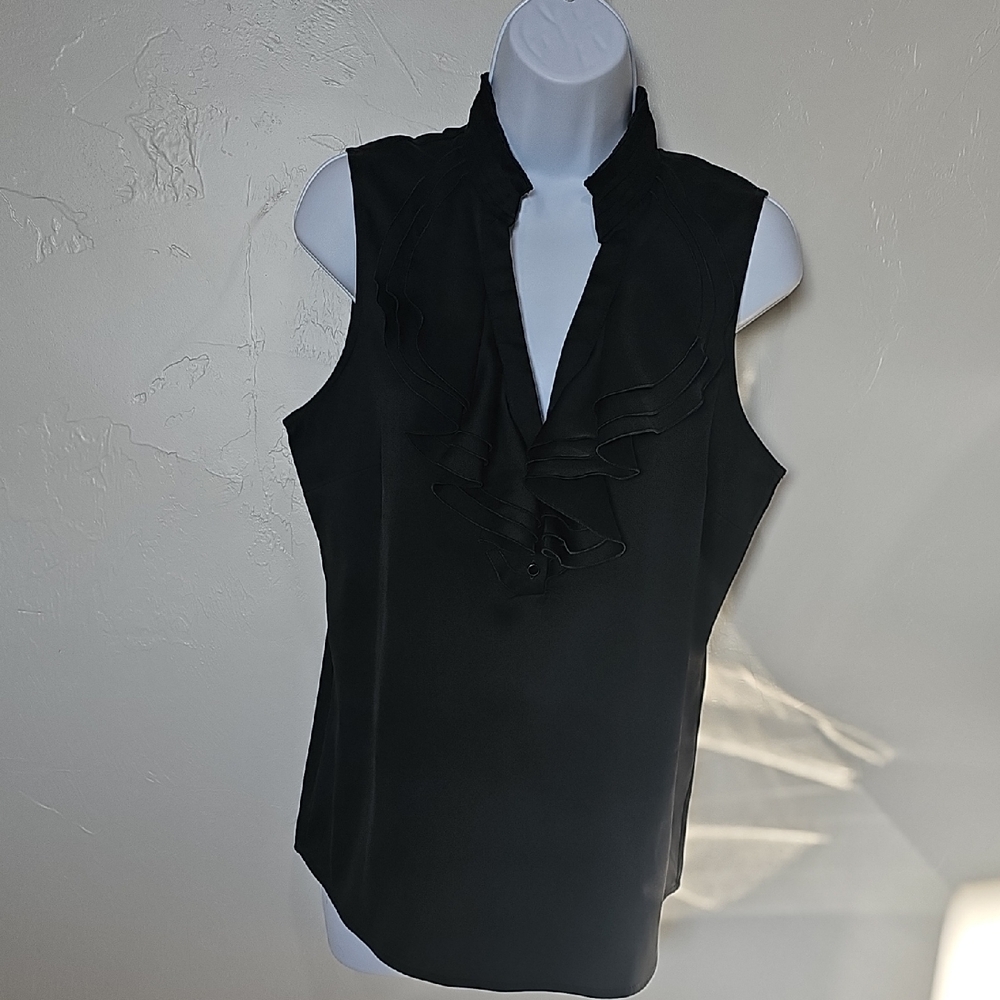 New York & Company Black Ruffled Sleeveless Blouse